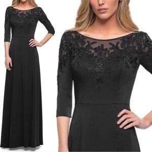 New ▶️ La Femme ◀️ 29227 Illusion Bateau A-line Black Lace Evening Dress
Size 6